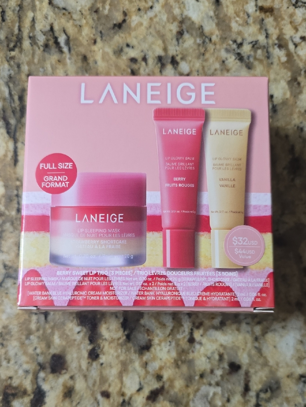 Gift Set LANEIGE Pink, Red & Cream Lip Care Trio. Brand New Sealed